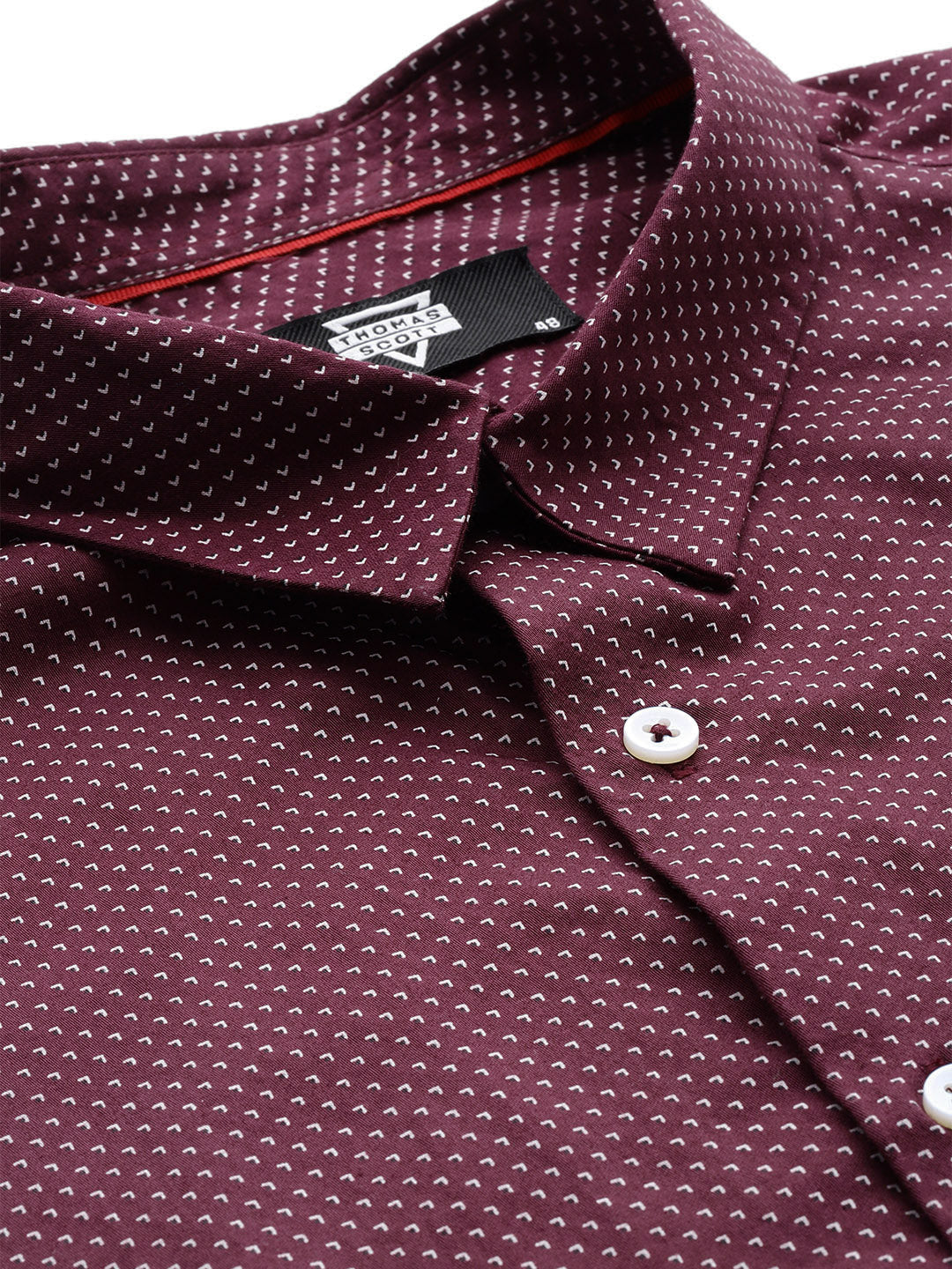 Thomas Scott Men Maroon Plus Size Regular Fit Long Sleeves Micro Ditsy Printed Formal Shirt