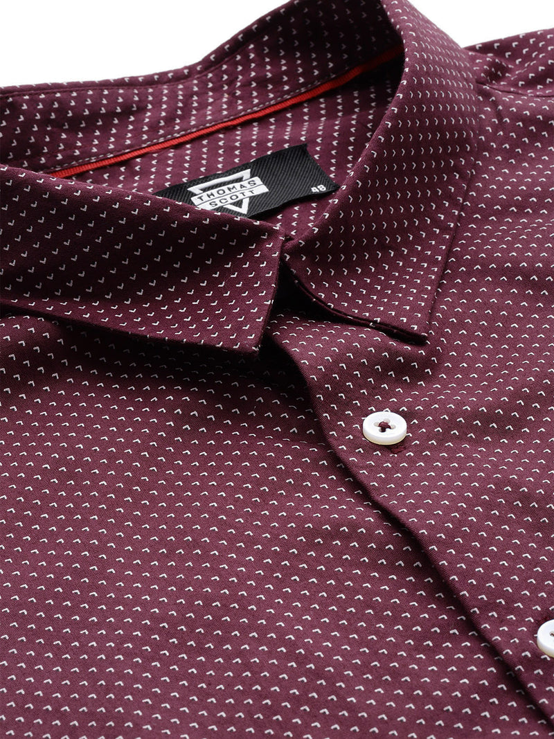 Thomas Scott Men Maroon Plus Size Regular Fit Long Sleeves Micro Ditsy Printed Formal Shirt