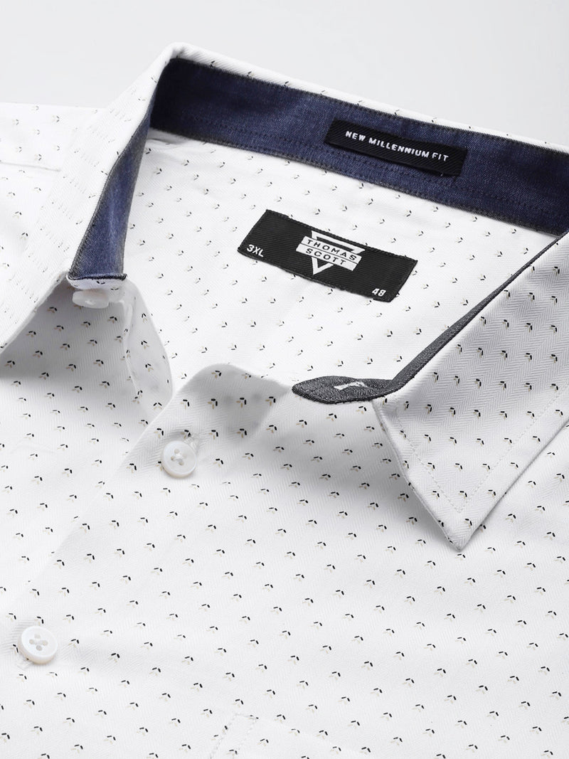 Thomas Scott Men White Plus Size Regular Fit Long Sleeves Polka Dots Printed Formal Shirt