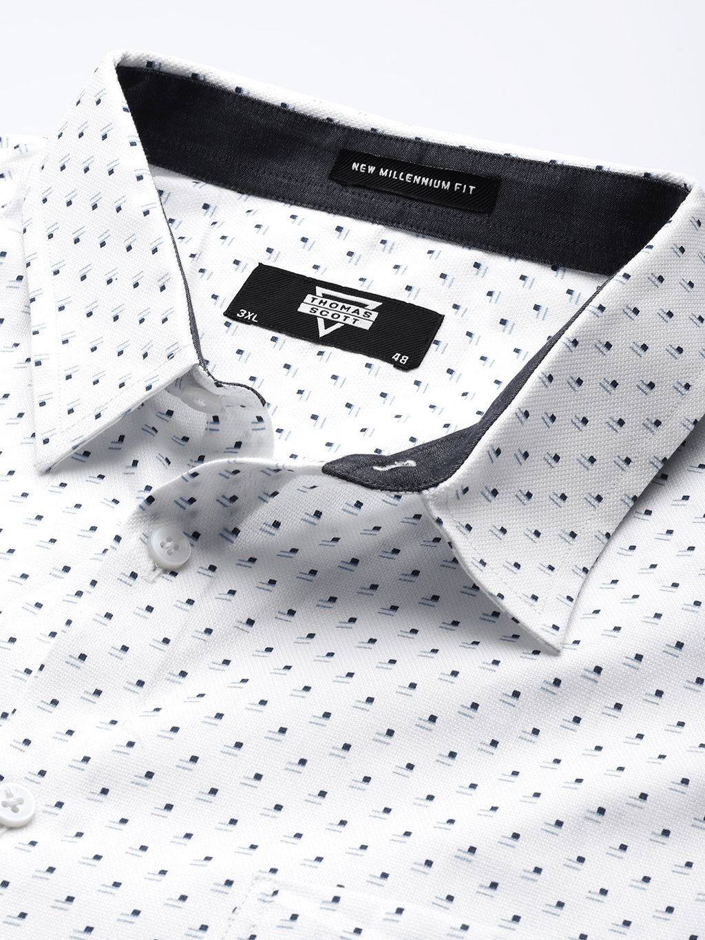 Thomas Scott Men White Plus Size Regular Fit Long Sleeves Polka Dots Printed Formal Shirt