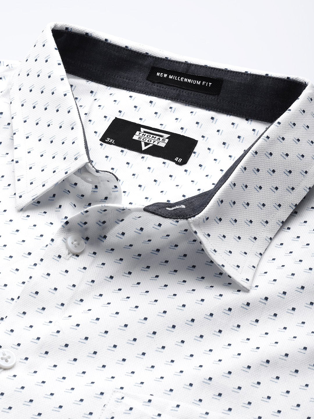 Thomas Scott Men White Plus Size Regular Fit Long Sleeves Polka Dots Printed Formal Shirt
