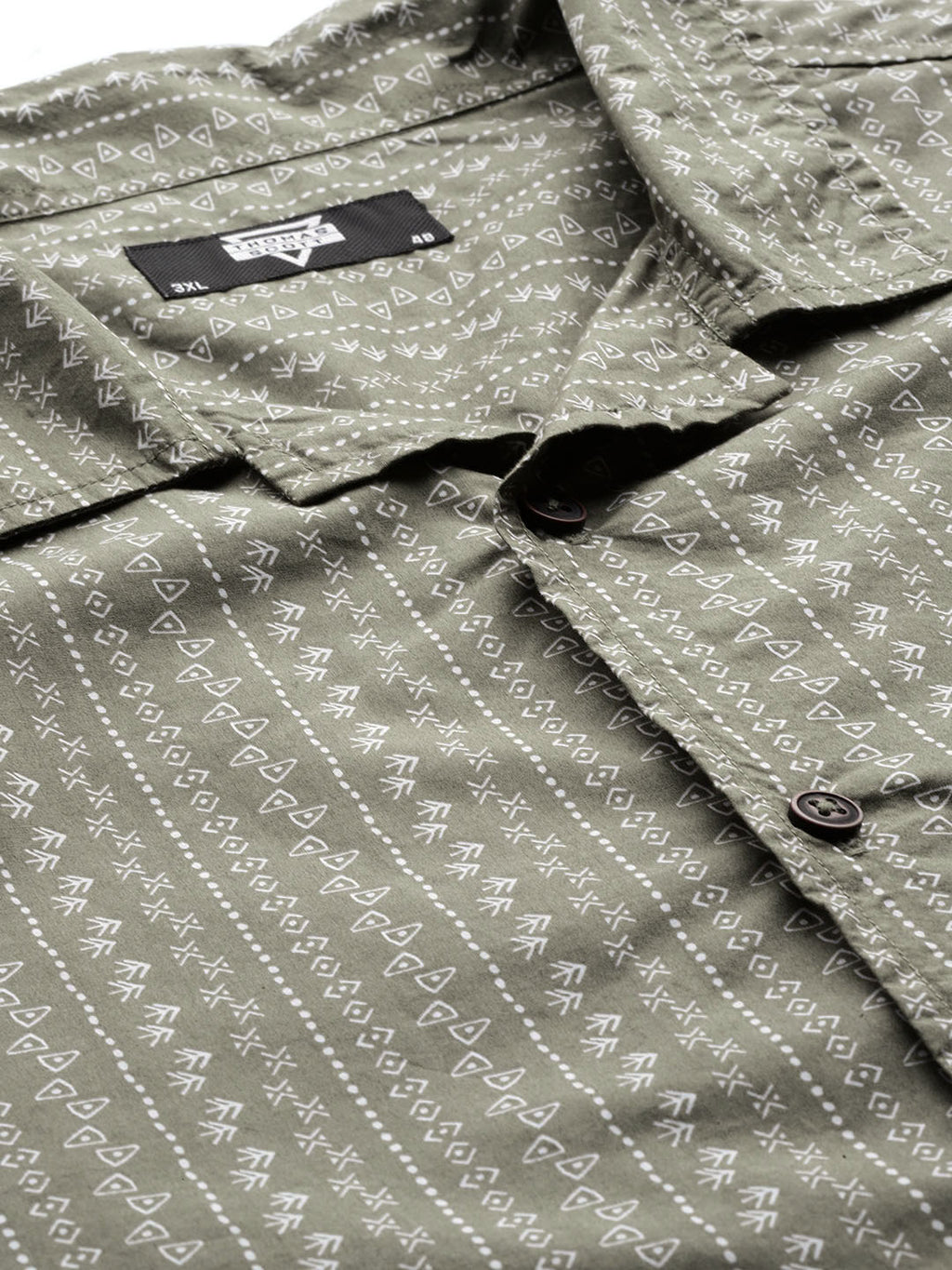 Thomas Scott Men Olive Plus Size Regular Fit Short Sleeves Geometric Printed Casual Shirt