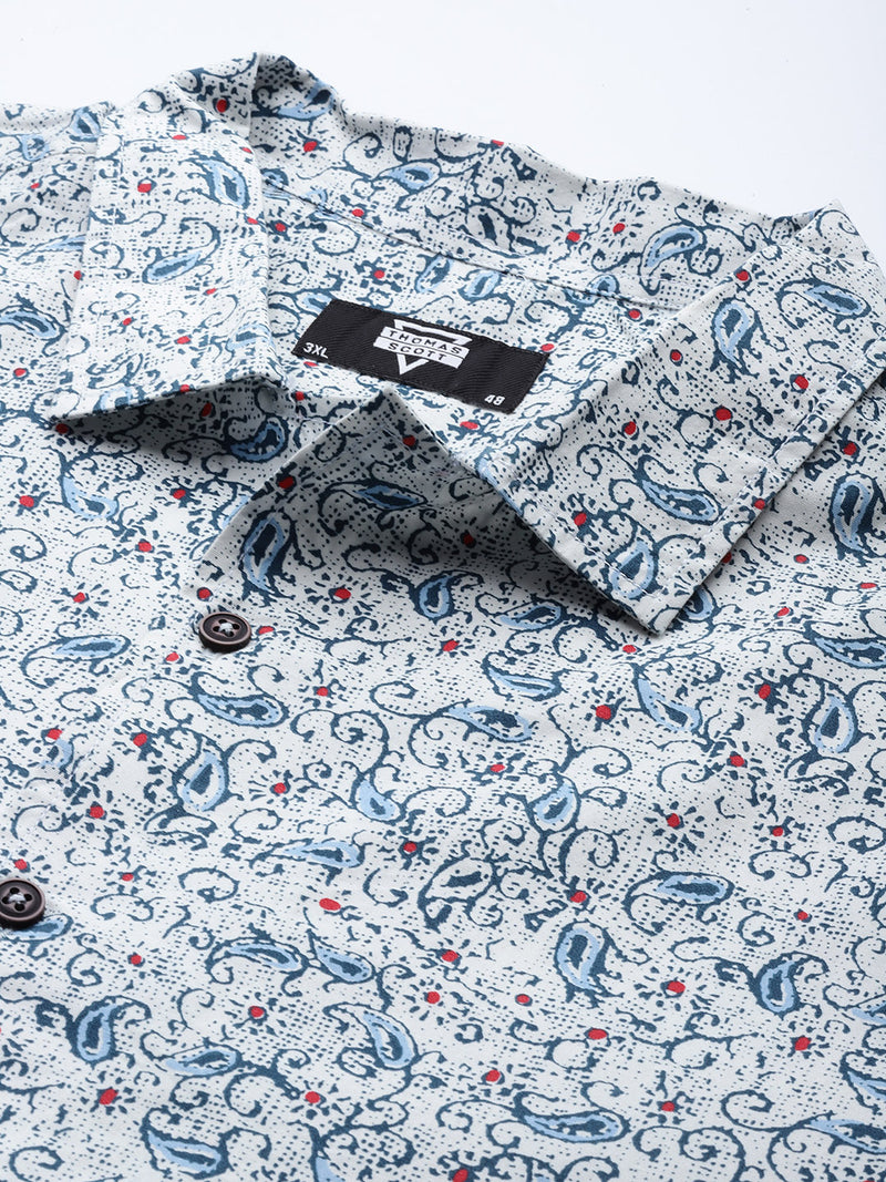 Thomas Scott Men White Plus Size Regular Fit Short Sleeves Ethnic Motifs Printed Casual Shirt