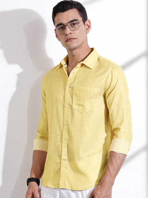 Thomas Scott Men Yellow Slim Fit Long Sleeves Linen Casual Shirt