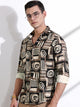 Thomas Scott Men Brown Slim Fit Long Sleeves Abstract Printed Casual Shirt