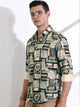 Thomas Scott Men Green Slim Fit Long Sleeves Abstract Printed Casual Shirt