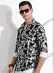 Thomas Scott Men Black Slim Fit Long Sleeves Abstract Printed Casual Shirt