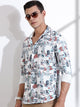Thomas Scott Men White Slim Fit Long Sleeves Abstract Printed Casual Shirt