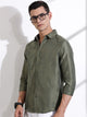 Thomas Scott Men Olive Slim Fit Long Sleeves Solid Self Design Casual Shirt
