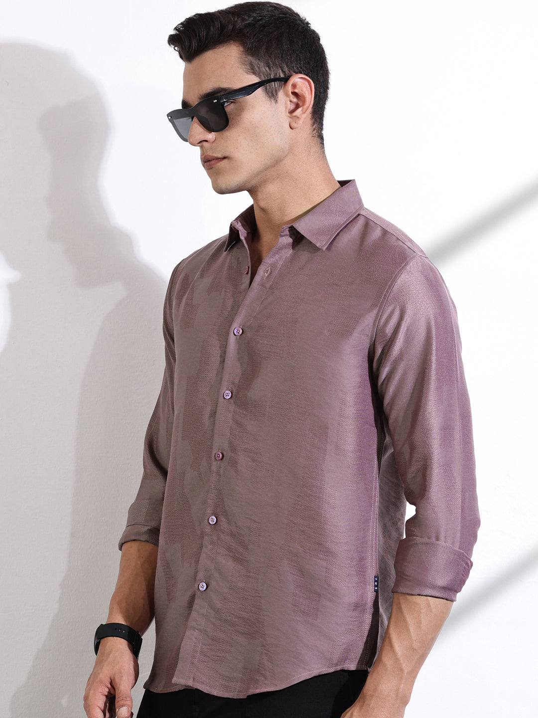 Thomas Scott Men Pink Slim Fit Long Sleeves Solid Self Design Casual Shirt