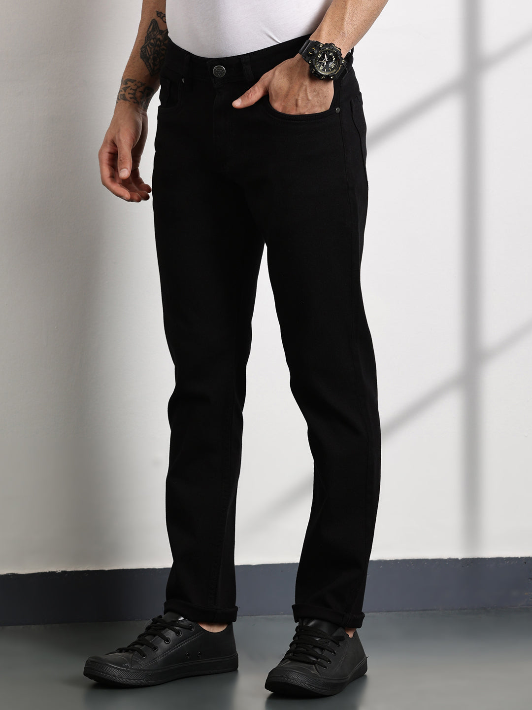 Thomas Scott Men Black Slim Fit Mid-Rise Clean Look Non stretchable Jeans
