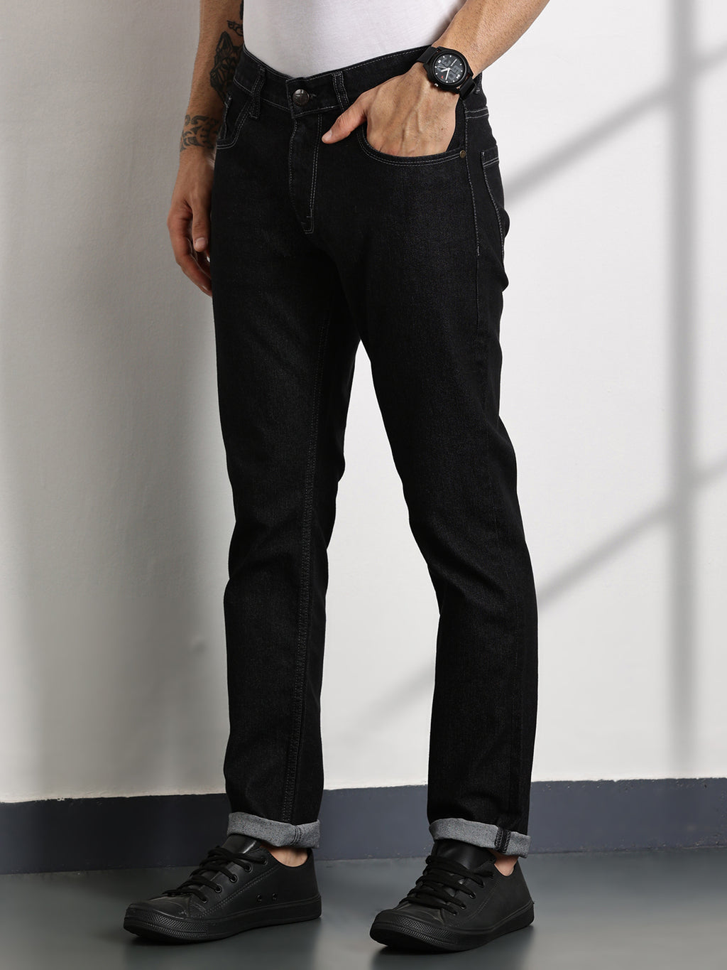 Thomas Scott Men DarkGrey Slim Fit Mid-Rise Clean Look Non stretchable Jeans