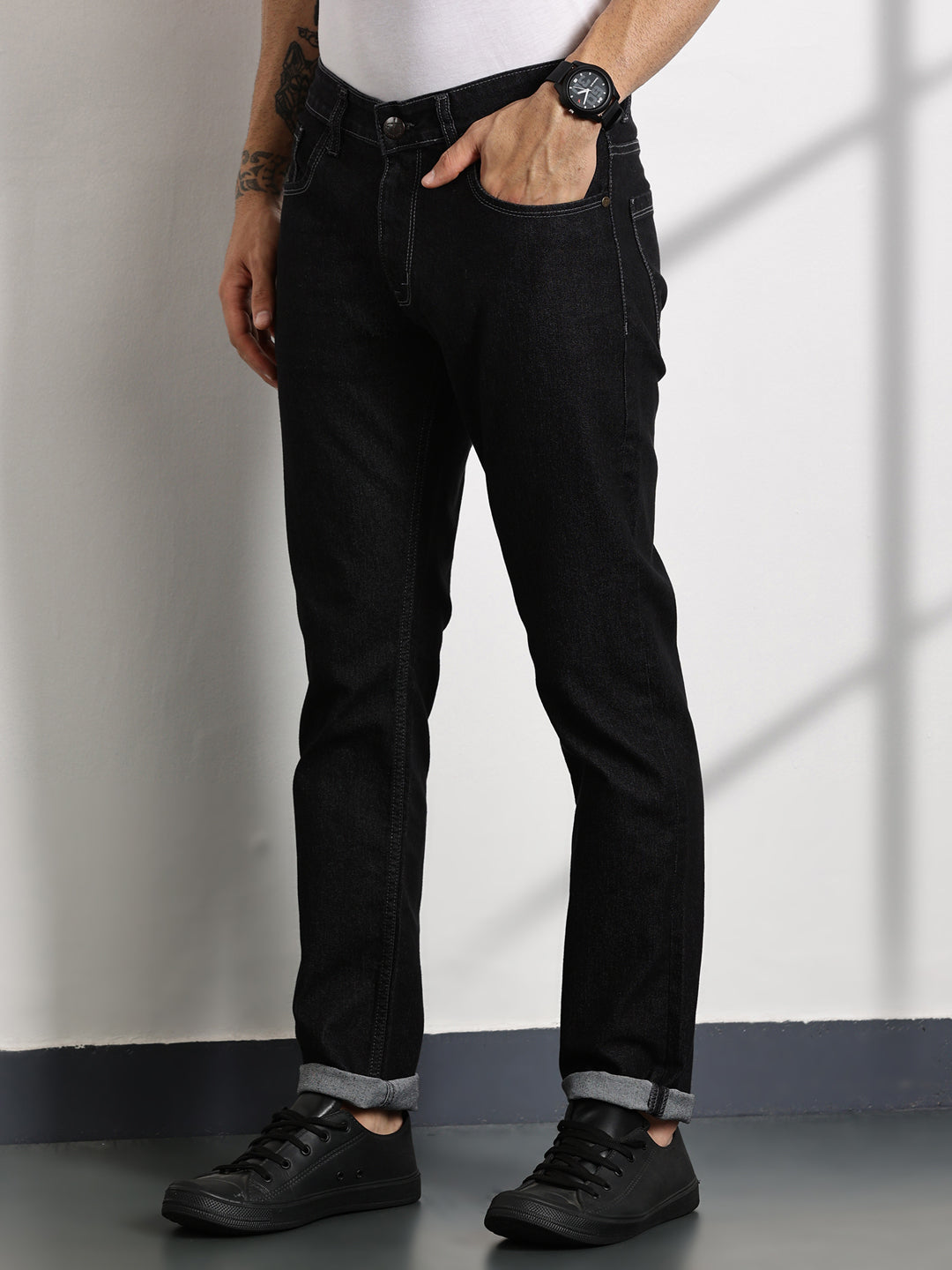 Thomas Scott Men DarkGrey Slim Fit Mid-Rise Clean Look Non stretchable Jeans