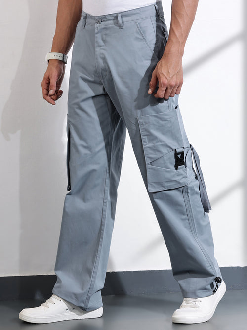 Thomas Scott Men Mid Blue Cotton Mid-Rise Original Cargo Trouser