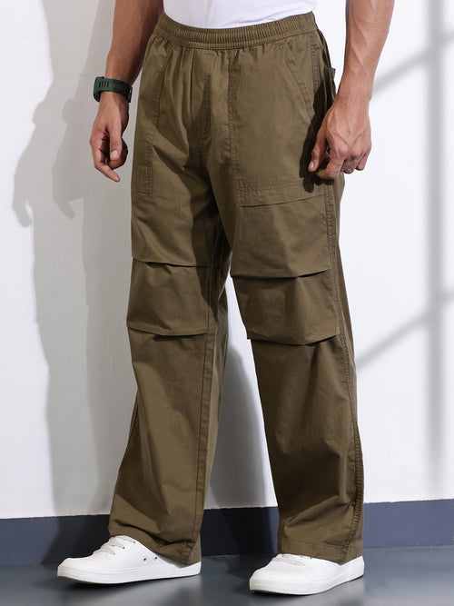Thomas Scott Men Brown Cotton Mid-Rise Smart Cargo Trouser