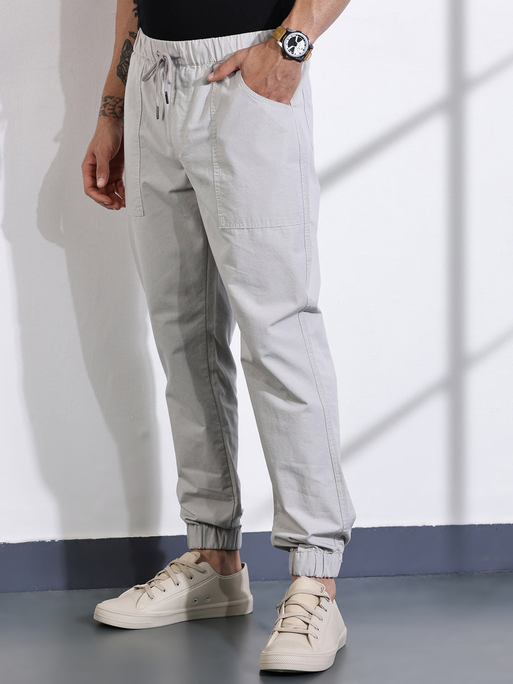 Thomas Scott Men Grey Classic Slim Fit Joggers Trouser