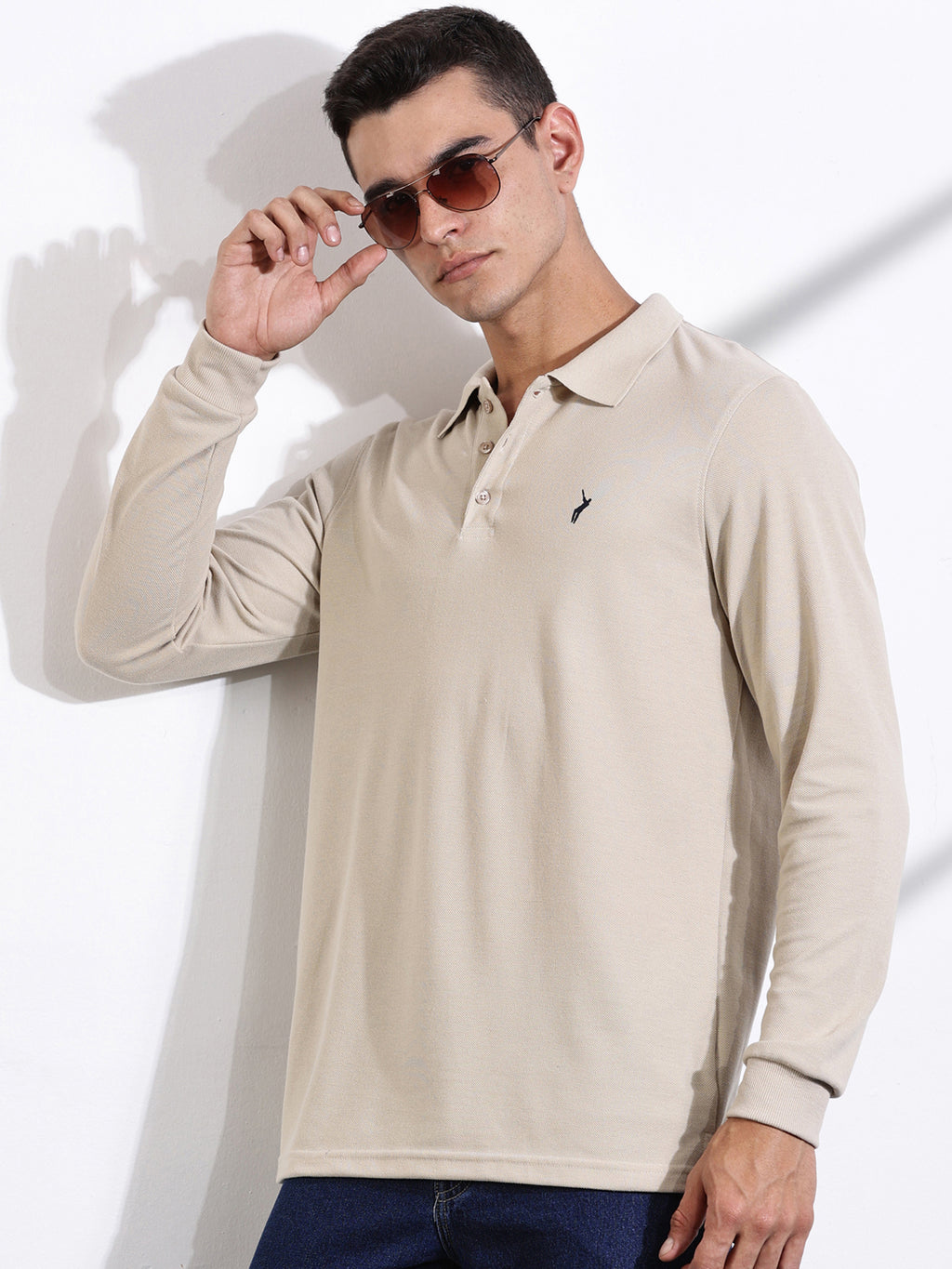 Thomas Scott Men Beige Solid Polo Collar T-shirt