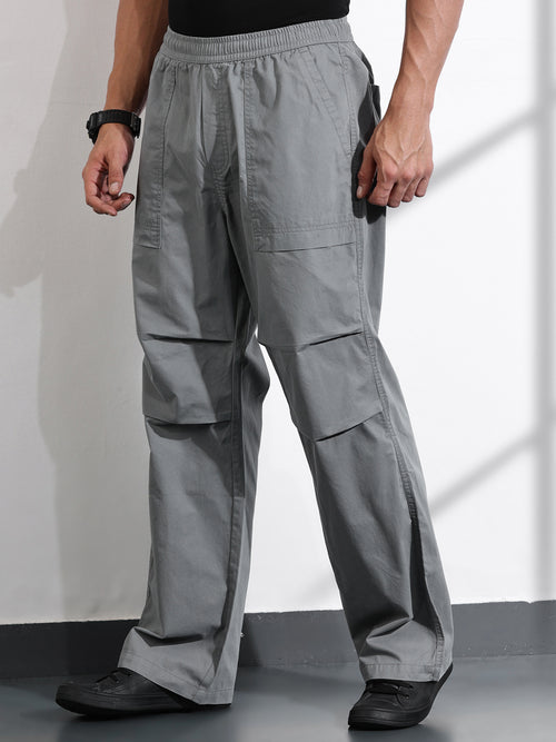 Thomas Scott Men Grey Cotton Mid-Rise Smart Cargo Trouser