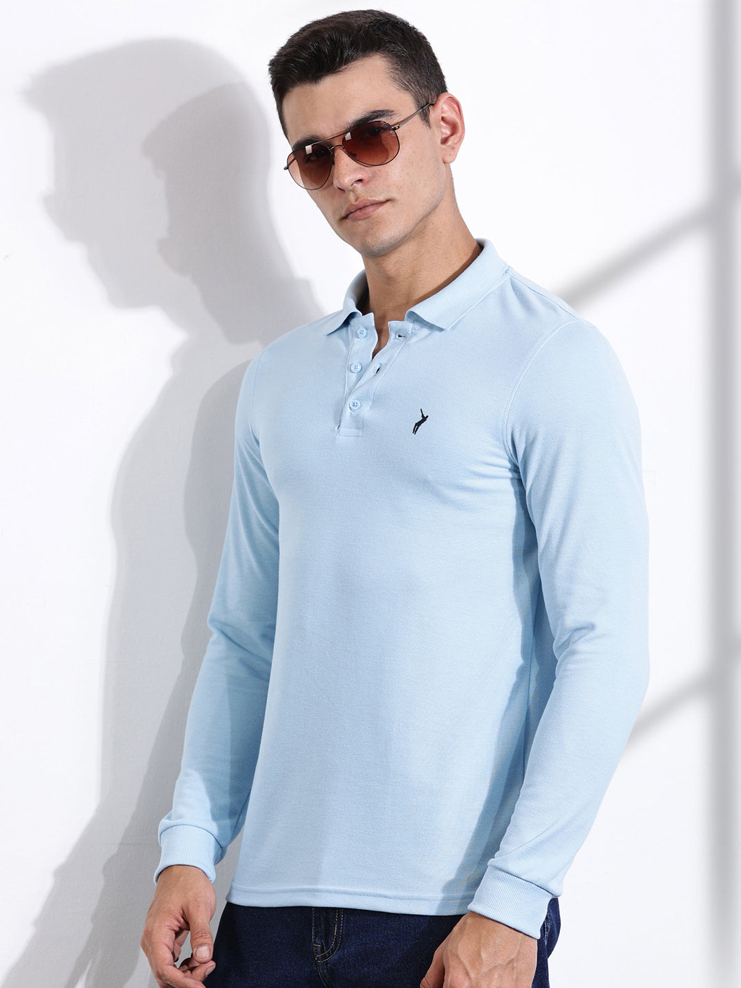 Thomas Scott Men Blue Solid Polo Collar T-shirt