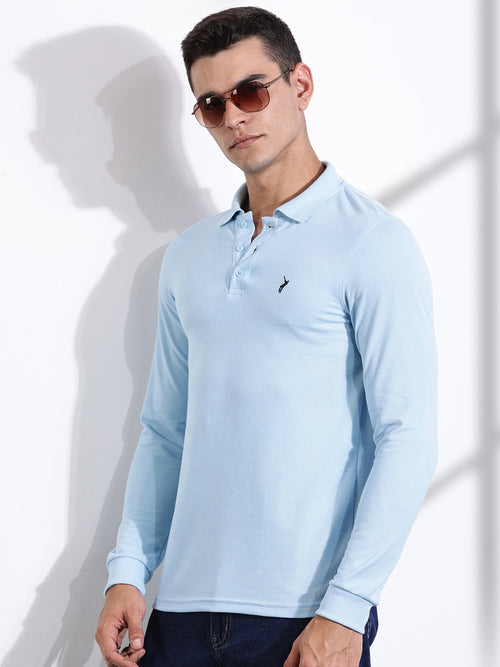 Thomas Scott Men Blue Solid Polo Collar T-shirt