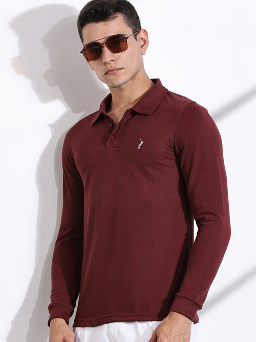 Thomas Scott Men Maroon Solid Polo Collar T-shirt