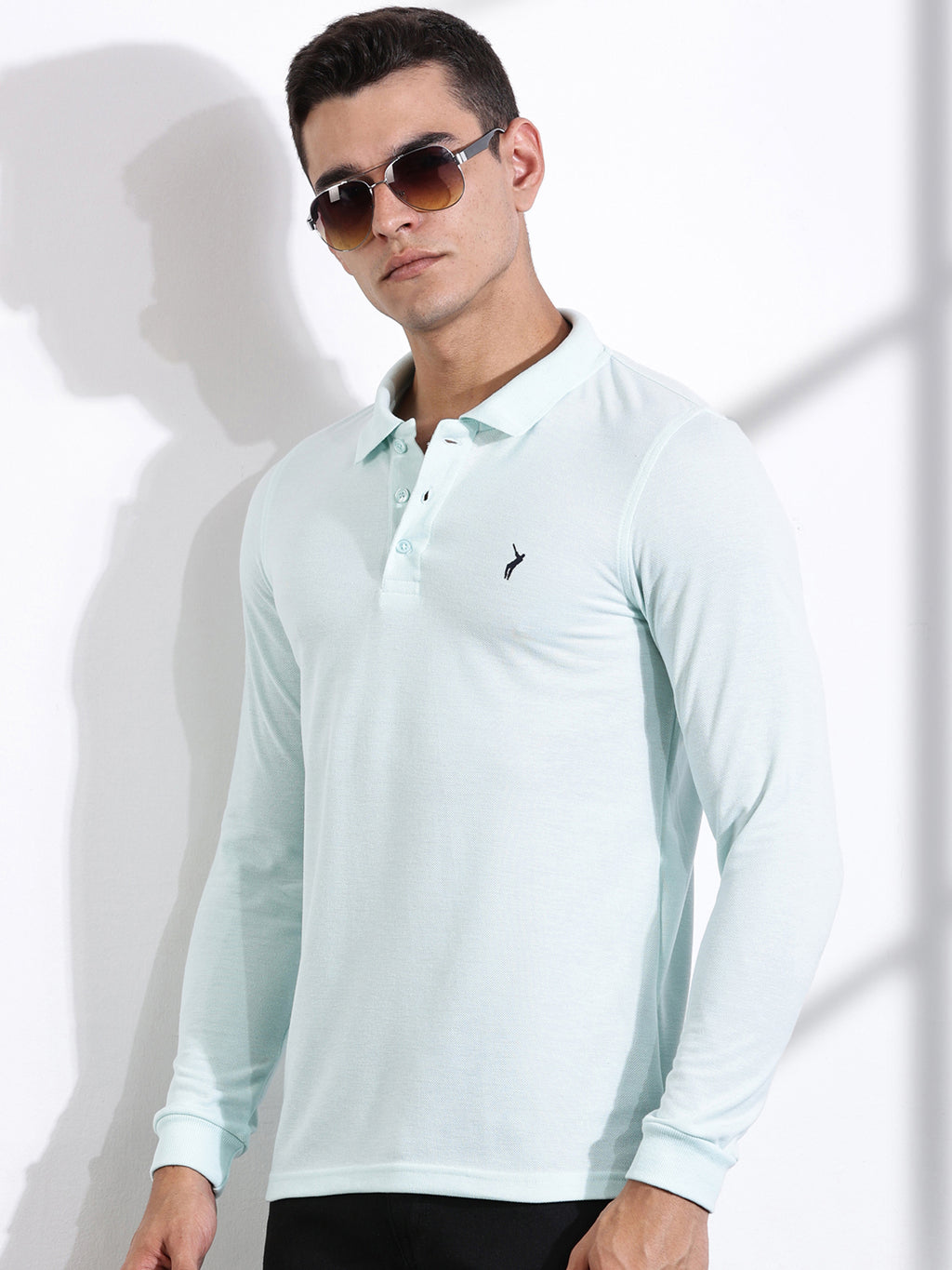 Thomas Scott Men Aqua Solid Polo Collar T-shirt