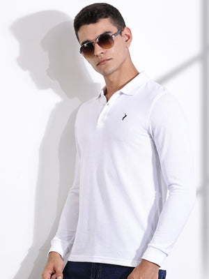 Thomas Scott Men White Solid Polo Collar T-shirt