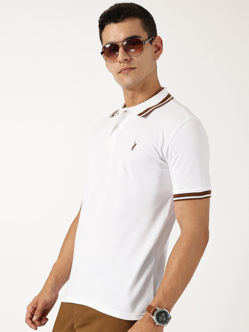 Thomas Scott Men White Solid Polo Collar Cotton T-shirt