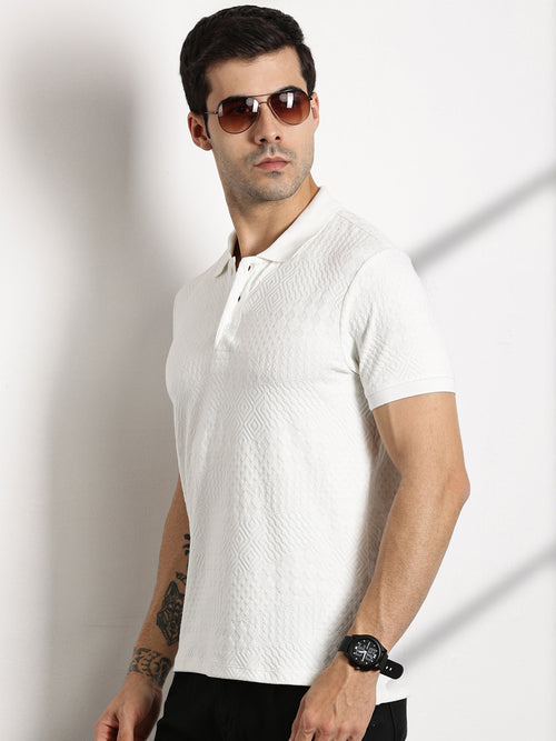 Thomas Scott Men White Polo Collar Pockets T-shirt