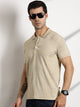 Thomas Scott Men Beige Textured Polo Collar Regular Fit T-shirt