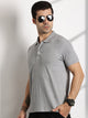 Thomas Scott Men Grey Textured Polo Collar Regular Fit T-shirt