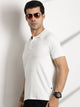 Thomas Scott Men White Textured Polo Collar Regular Fit T-shirt