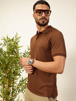 Thomas Scott Men Coffee Brown Anti Odour Solid Polo Collar T-Shirt