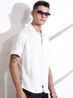 Thomas Scott Men White Oversized Textured Knitted Casual Shirt