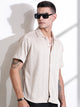 Thomas Scott Men Beige Oversized Textured Knitted Casual Shirt