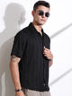 Thomas Scott Men Black Oversized Textured Knitted Casual Shirt