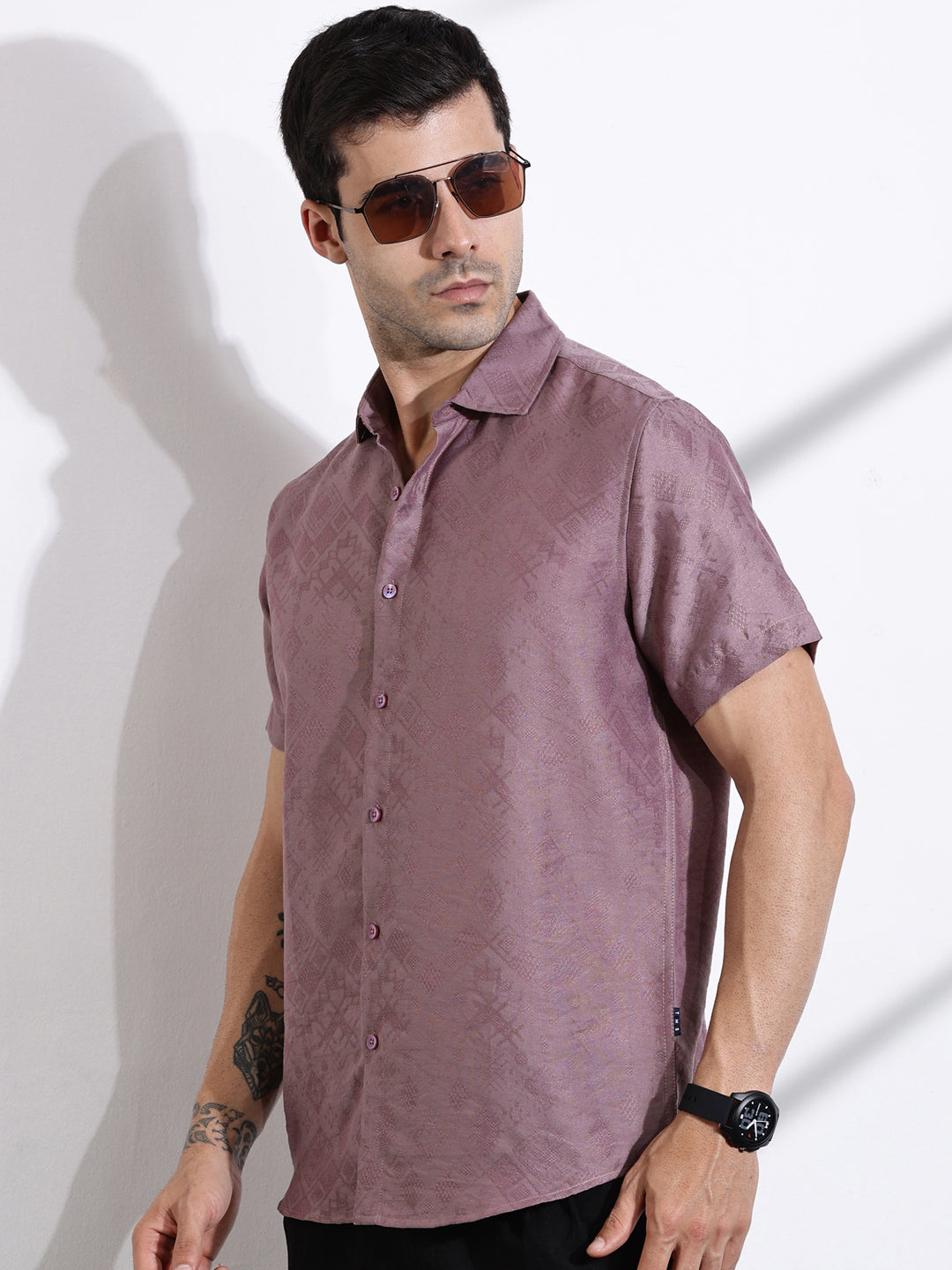 Thomas Scott Men Pink Slim Fit Geometric Print Casual Shirt