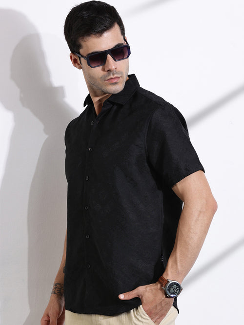 Thomas Scott Men Black Slim Fit Geometric Print Casual Shirt