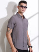 Thomas Scott Men Grey Slim Fit Textured Seersucker Casual Shirt
