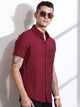 Thomas Scott Men Maroon Slim Fit Textured Seersucker Casual Shirt