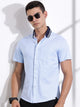 Thomas Scott Men SkyBlue Slim Fit Micro Ditsy Printed Knit Shirt