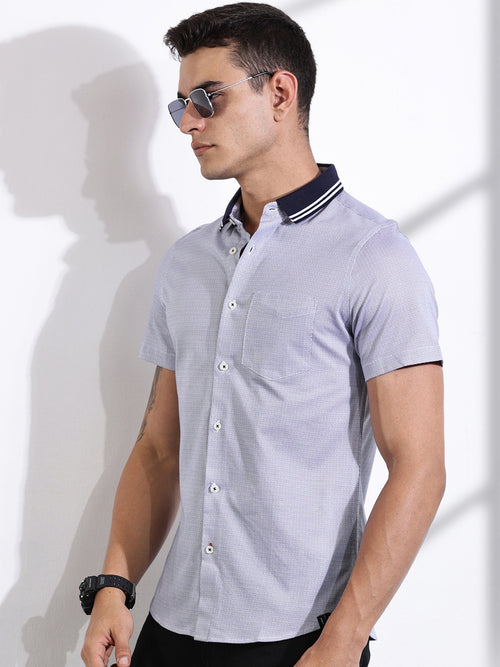 Thomas Scott Men LightNavy Slim Fit Micro Ditsy Printed Knit Shirt