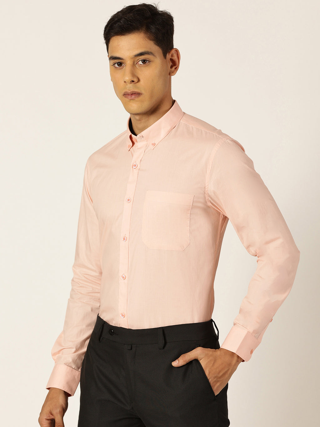 Thomas Scott Men MediumPink Slim Fit Solid Cotton Formal Shirt