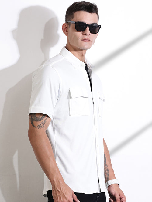 Thomas Scott Men White Slim Fit Solid Casual Shirt