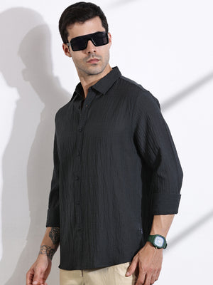 Thomas Scott Men BottleGreen Slim Fit Solid Seersucker Casual Shirt