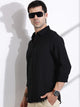 Thomas Scott Men Black Slim Fit Solid Seersucker Casual Shirt