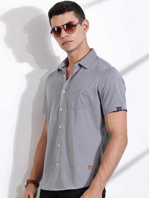 Thomas Scott Men Navy Slim Fit Micro Ditsy Printed Knitted Shirt