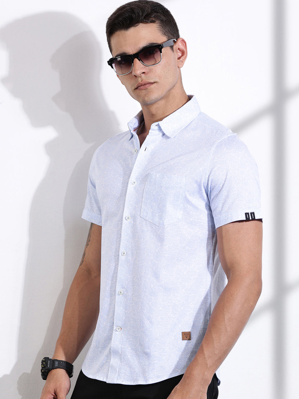 Thomas Scott Men LightBlue Slim Fit Ethnic Motifs Printed Casual Shirt