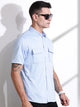 Thomas Scott Men Blue Slim Fit Short Sleeve Solid Cotton Knitted Shirt