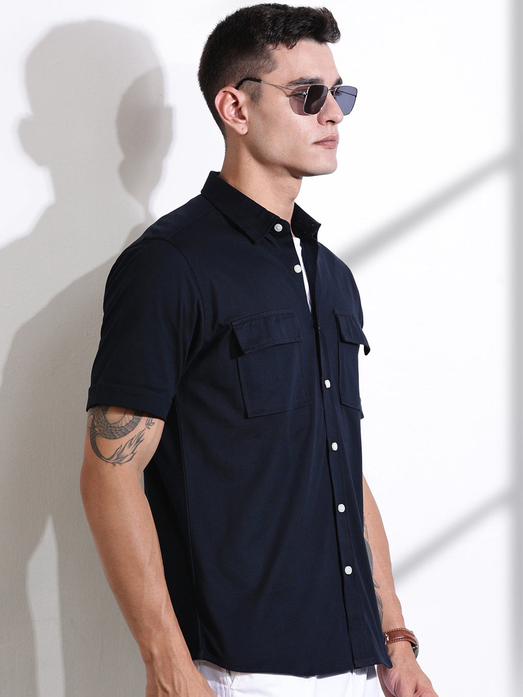 Thomas Scott Men Black Slim Fit Short Sleeve Solid Cotton Knitted Shirt
